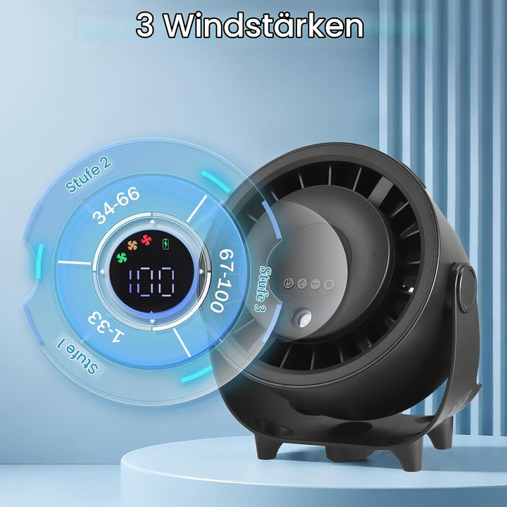 Kssvzz Tischventilator mit Nebelfunktion, Mini Ventilator Leiser über USB Aufladbar, 6000-mAh-Akku,