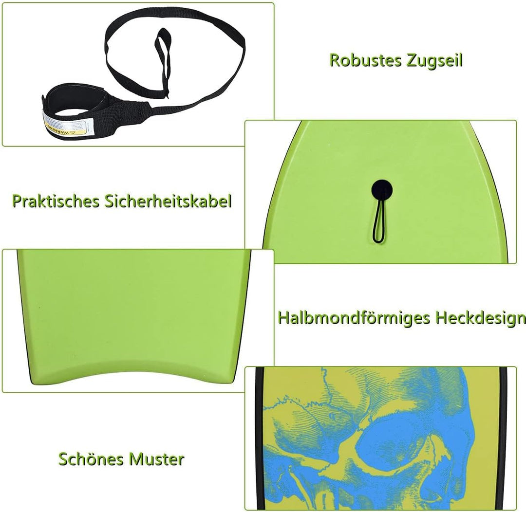 GYMAX Surfbrett 105 x 51 cm, Schwimmbrett mit Zugseil, max. Belastung: 85 kg, Bodyboard Surfboard mi