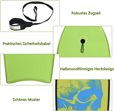 GYMAX Surfbrett 105 x 51 cm, Schwimmbrett mit Zugseil, max. Belastung: 85 kg, Bodyboard Surfboard mi