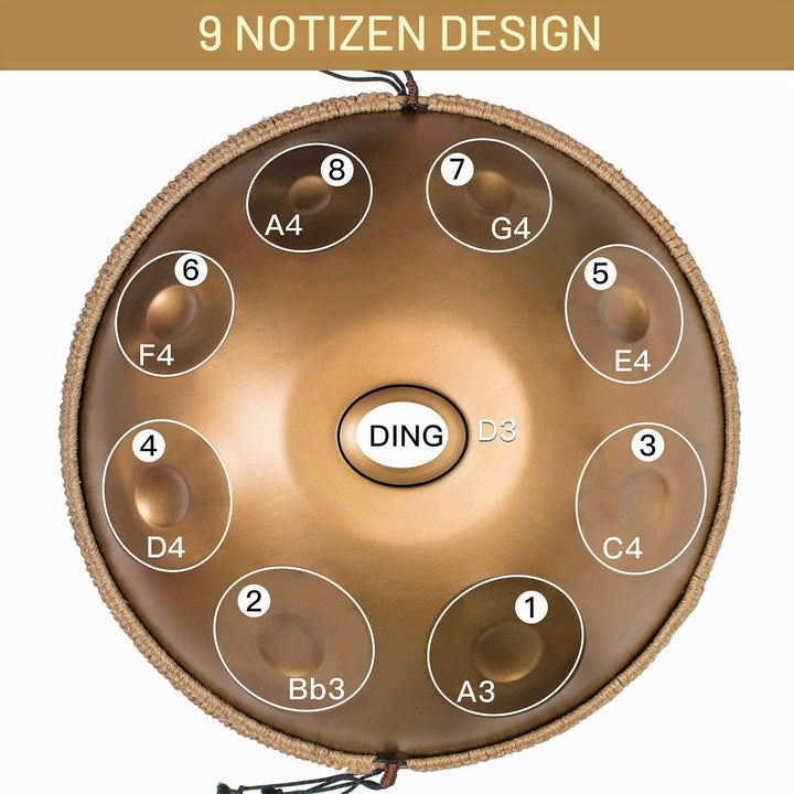 FYLZW 9 10 12 Noten Handpan Drum Instrument, Handpan Drum In D Minor, 432 Hz Stahlhandtrommel Mit So