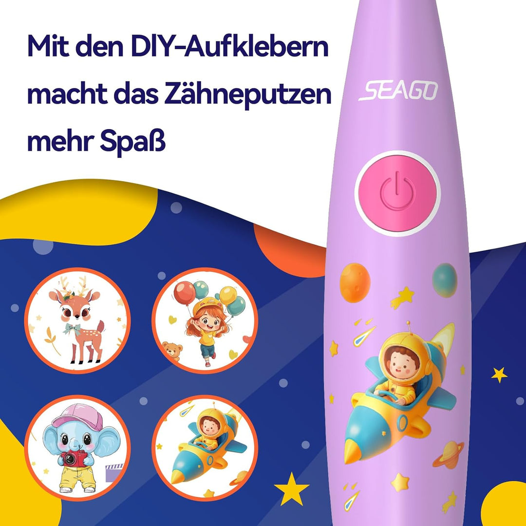Seago Elektrische Zahnbürste Kinder ab 1 Jahr, Schallzahnbürste Kinder mit LED-Lichtern und DIY-Aufk