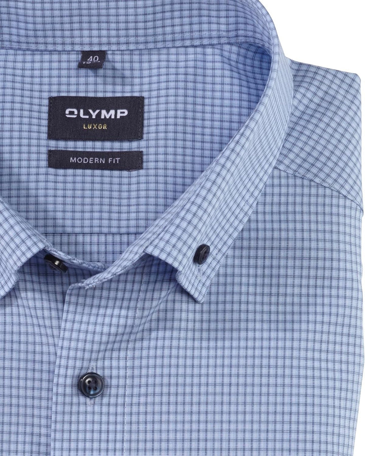 OLYMP Herren Businesshemd Langarm Luxor,Kariert,modern fit,Button-Down-Kragen 39 Bleu 11, 39 Bleu 11