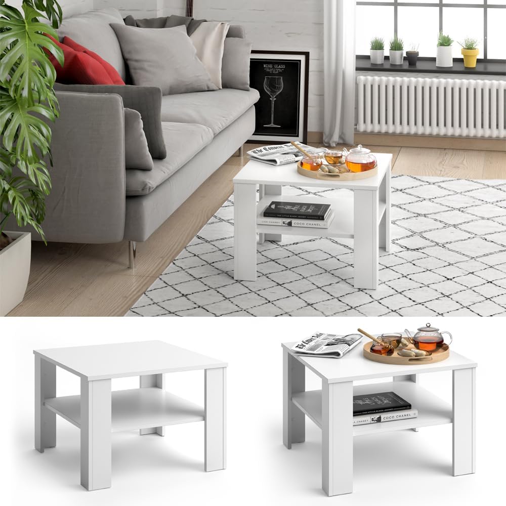 Vicco Couchtisch Homer, Weiss, 60 x 42 cm Weiss 60x42x60 cm, Weiss 60x42x60 cm