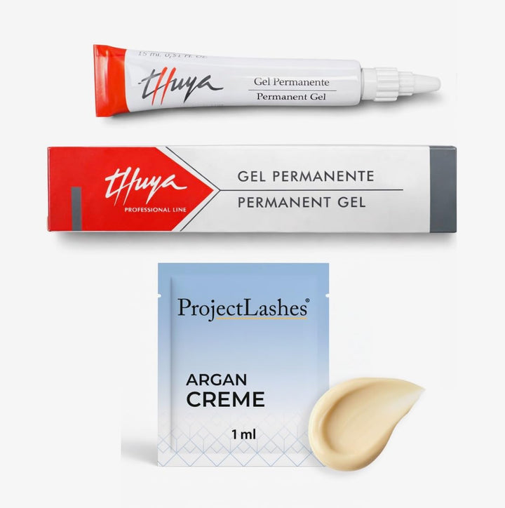 THUYA Permanent Gel 15ml + ProjectLashes Argan Cream 1ml - Augenbrauen Laminiergel und Lifting Wimpe