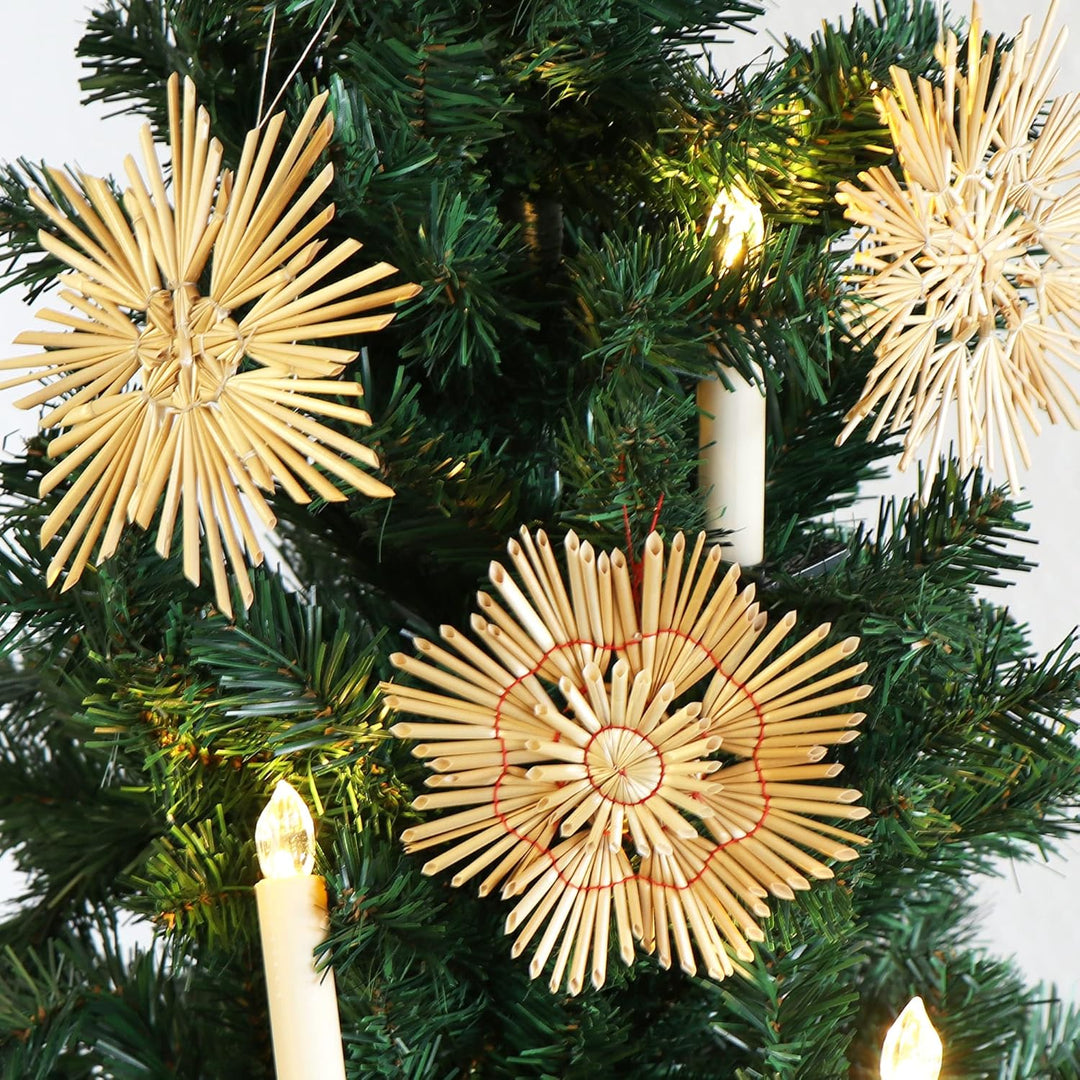 com-four® 8X Strohsterne im Mix-Set - Christbaum-Schmuck - Stroh-Anhänger für den Weihnachtsbaum - n