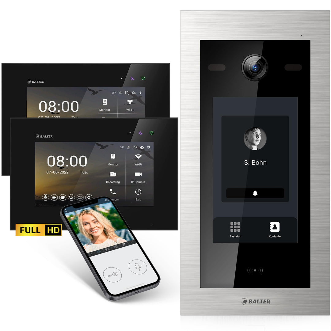 Balter EVO-HD Video Türsprechanlage mit Touchscreen Türstation, Video Türklingel, Smartphone App, 1