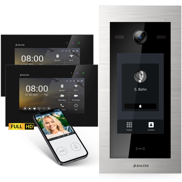 Balter EVO-HD Video Türsprechanlage mit Touchscreen Türstation, Video Türklingel, Smartphone App, 1