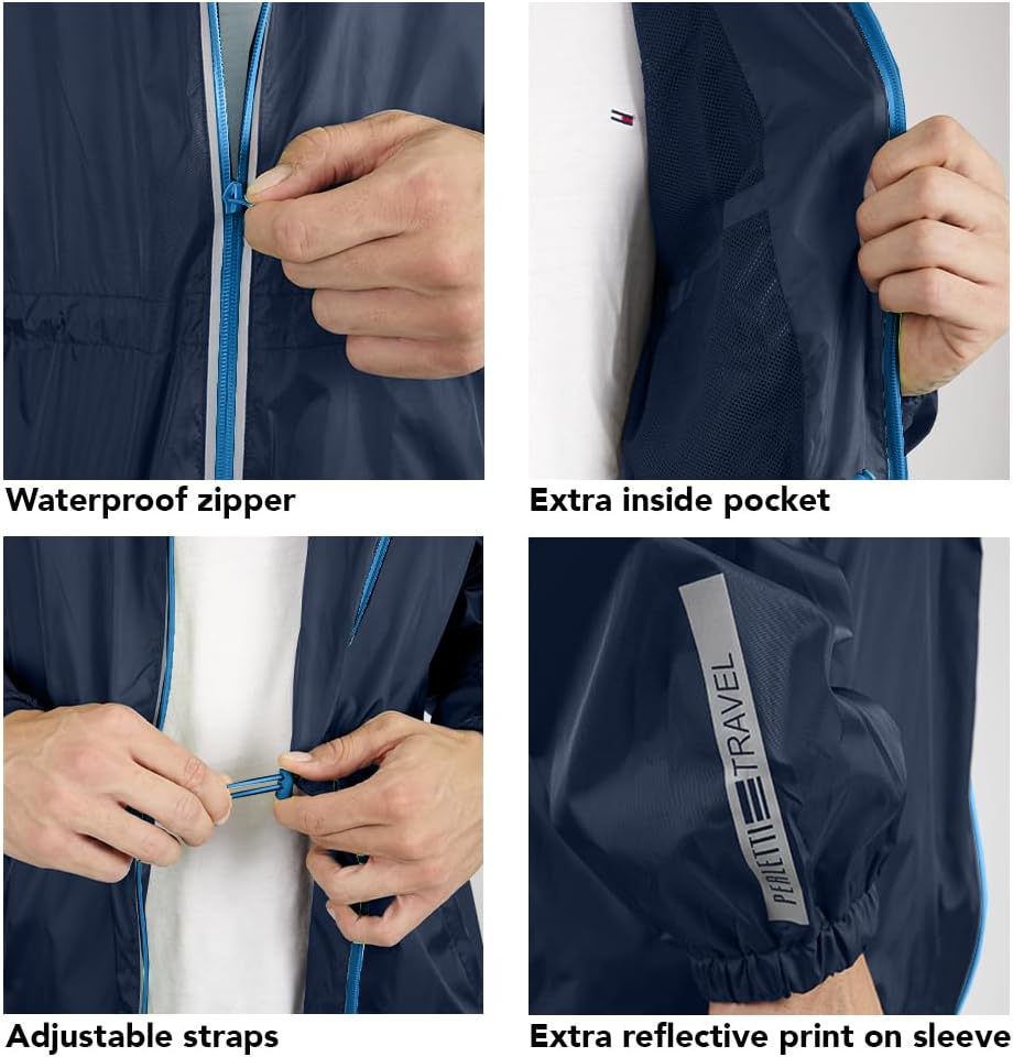 PERLETTI Regenjacke Herren Schwarz Gelb für Hohe Sichtbarkeit - Reflektierende Regenponcho Windbreak