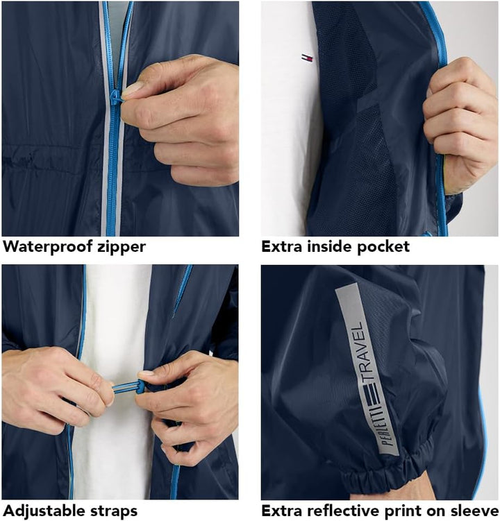 PERLETTI Regenjacke Herren Schwarz Gelb für Hohe Sichtbarkeit - Reflektierende Regenponcho Windbreak