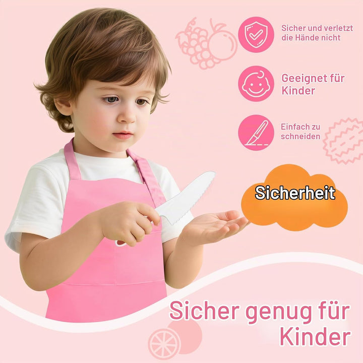 15 Stück Kindermesser, Mit Schürze, Faltbarer Aufbewahrungsbox und Wellenschneider, Kindermesser ab