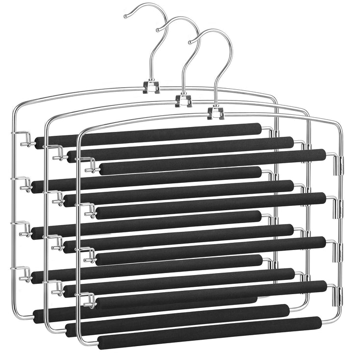 SONGMICS Hosenbügel platzsparend, 3er Set Mehrfach-Kleiderbügel aus Metall, rutschfeste Polsterung,