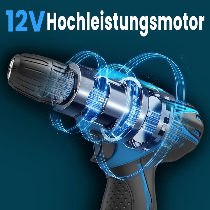 Akkuschrauber Set 12V, Kleiner Akkuschrauber 45Nm, Akku Bohrschrauber mit 2x3000mAh Akku, 25+1 Drehm