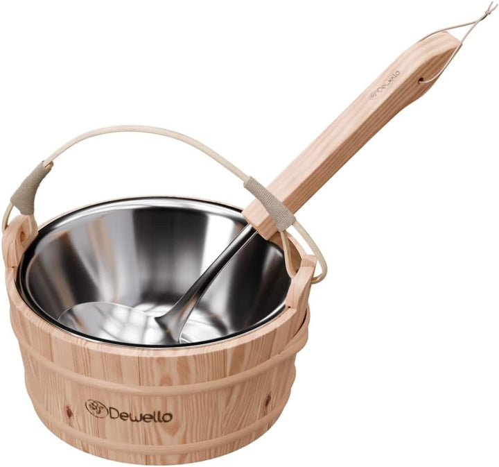 Dewello® Saunaeimer inkl. Kelle mit Edelstahleinsatz, Fassungsvermögen ca. 3 Liter, Hemlock-Holz, Ba