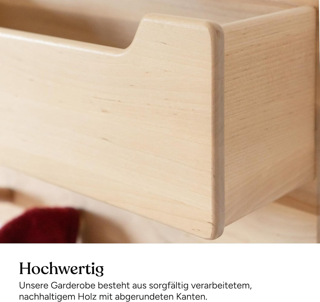 Ehrenkind® Kindergarderobe | Aus robusten Holz | Garderobe Kinder | Klein Natur mit Sichtfenster | g