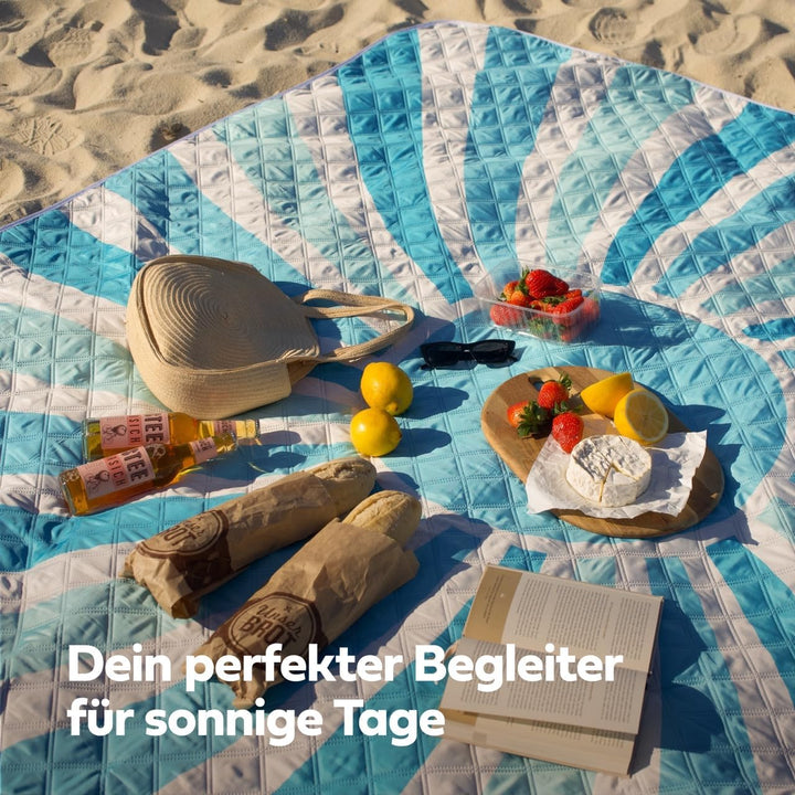 Picknickdecken (Sonne Blau) - extra grosse Picknickdecke 200x200 cm - waschbare Campingdecke - Stran