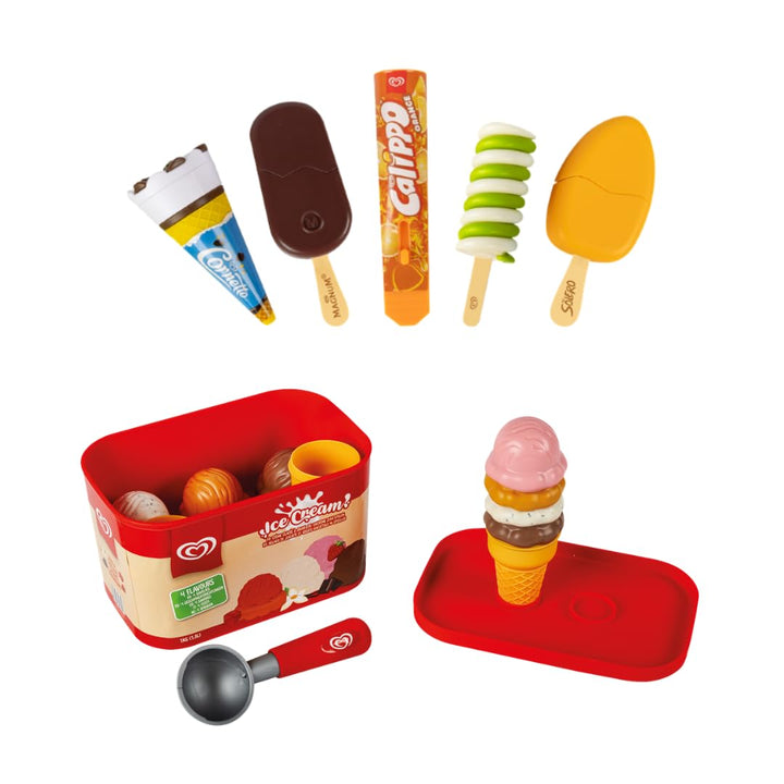 Langnese Grosser Eiscremebehälter &amp; Spielzeugs-Eiscreme-Set von Casdon | Spielzeug-Eisdiele - Rollen