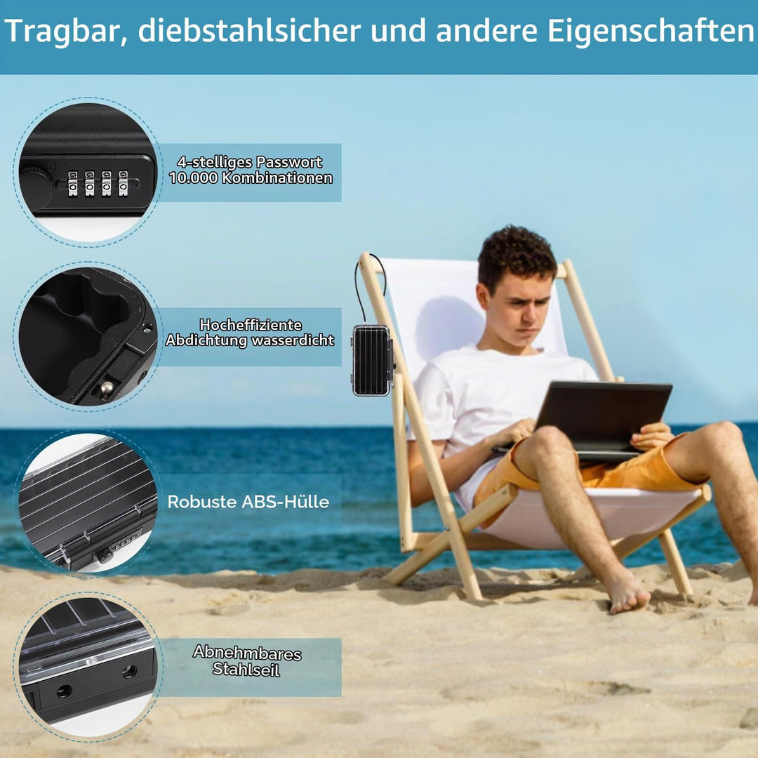 Tragbarer Tresor mit Zahelncode, Wasserdichte Mini Tresor Zahlenschloss Reise-Safe-Box mit Anti-Dieb