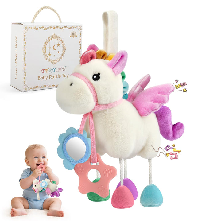 TYRY.HU Baby Spielzeug für Kinderwagen,Rassel Sensory Spielzeug, Knisterfolie, Beissring &amp; Spiegel,