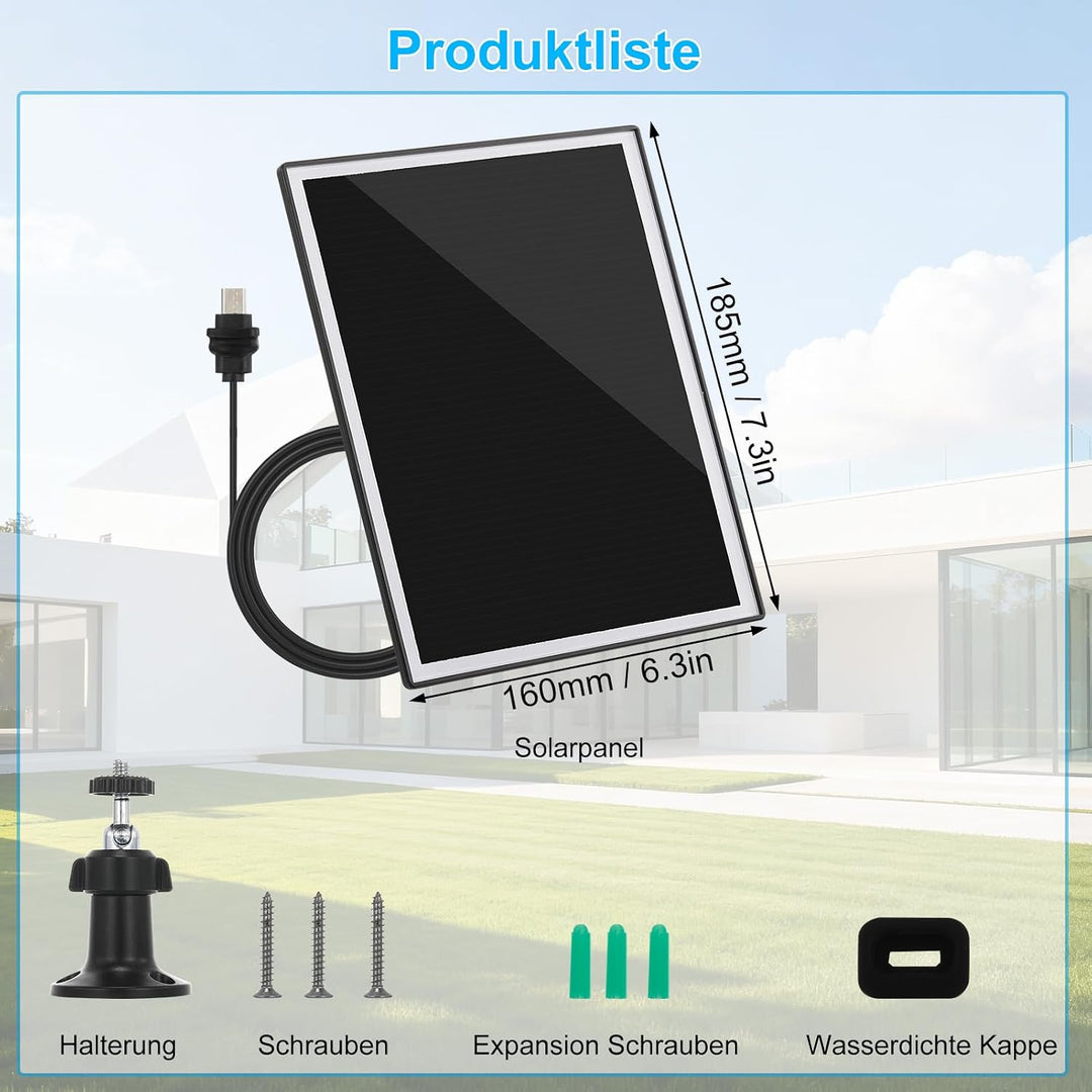 Solarpanel für Blink Kamera, 6W Solarmodul mit 360 Grad Drehbarer Halterung, IP66 Wasserdicht, 10FT