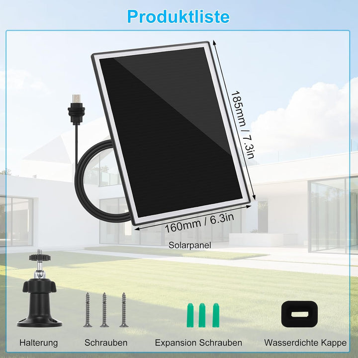 Solarpanel für Blink Kamera, 6W Solarmodul mit 360 Grad Drehbarer Halterung, IP66 Wasserdicht, 10FT