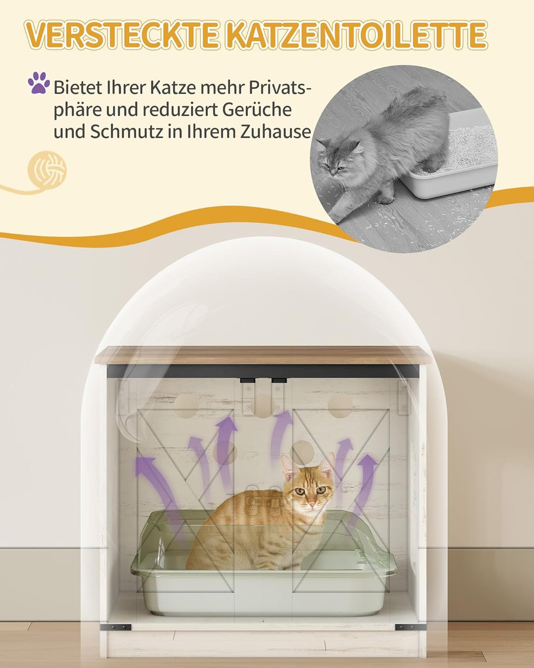 Hzuaneri Kratzbaum, Katzenbaum mit Katzenklo Schrank, Futterstation, 173 cm Hoch, mit Grosser Plattf