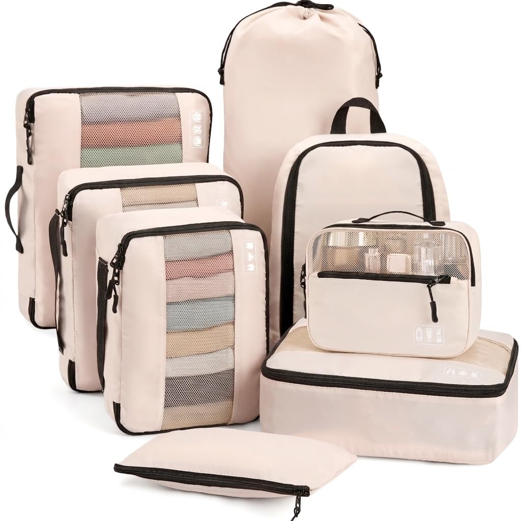 MURISE Koffer Organizer 8 Stück, Packing Cubes für Urlaub und Reisen, Packwürfel Packtaschen für Kof