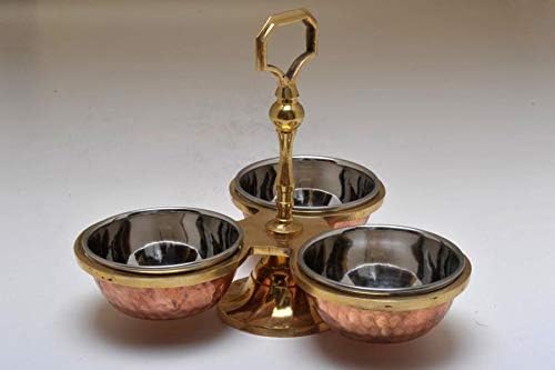 SKAVIJ Kupfer stahl serviergurke, gewürzschalenhalter 3-schalen set (0,18 liter)