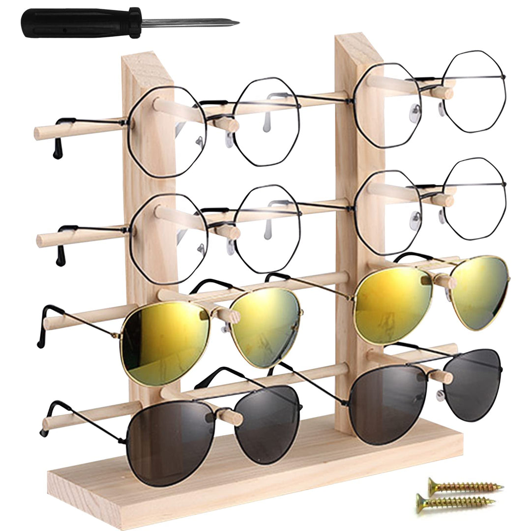 Lulullaby 4 Schichten Brillenständer für 8 Paar Brillen mit 1 Schraubendreher,Holz Gläser Display St