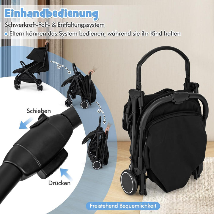 COSTWAY Kinderwagen klappbar, Reisebuggy mit Liegefunktion, Kinderbuggy tragbar mit verstellbarer Rü