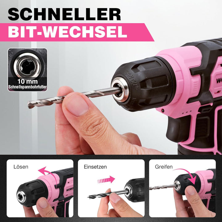 WORKPRO 8V Akku Bohrschrauber Set mit Transportkoffer, Akkuschrauber, 2x2000 mAh Akkus Bohrmaschine,