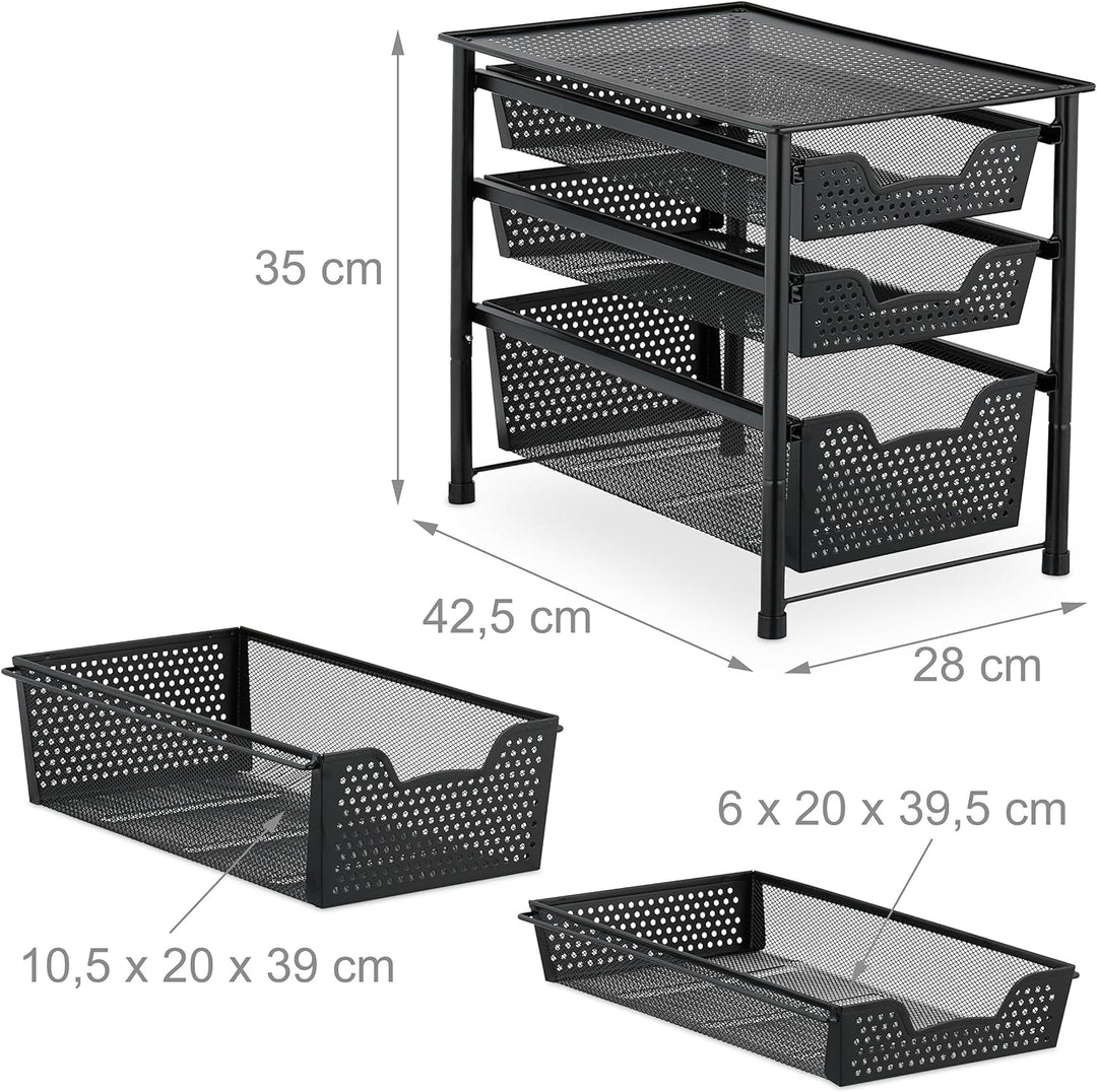 Relaxdays Schubladenregal, stapelbarer Büro Organizer, 3 Ausziehkörbe, Metall, Küche, Bad, HBT: 35x2
