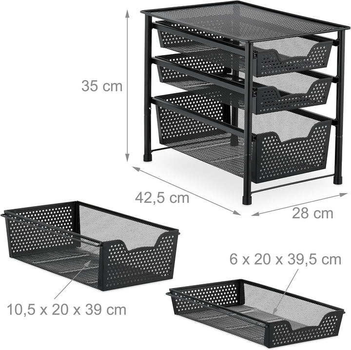 Relaxdays Schubladenregal, stapelbarer Büro Organizer, 3 Ausziehkörbe, Metall, Küche, Bad, HBT: 35x2