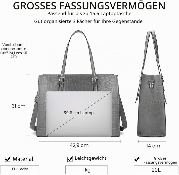 Lubardy Handtasche Damen Shopper Damen Gross Laptop Tasche 15.6 Zoll Elegant PU Leder Umhängetasche