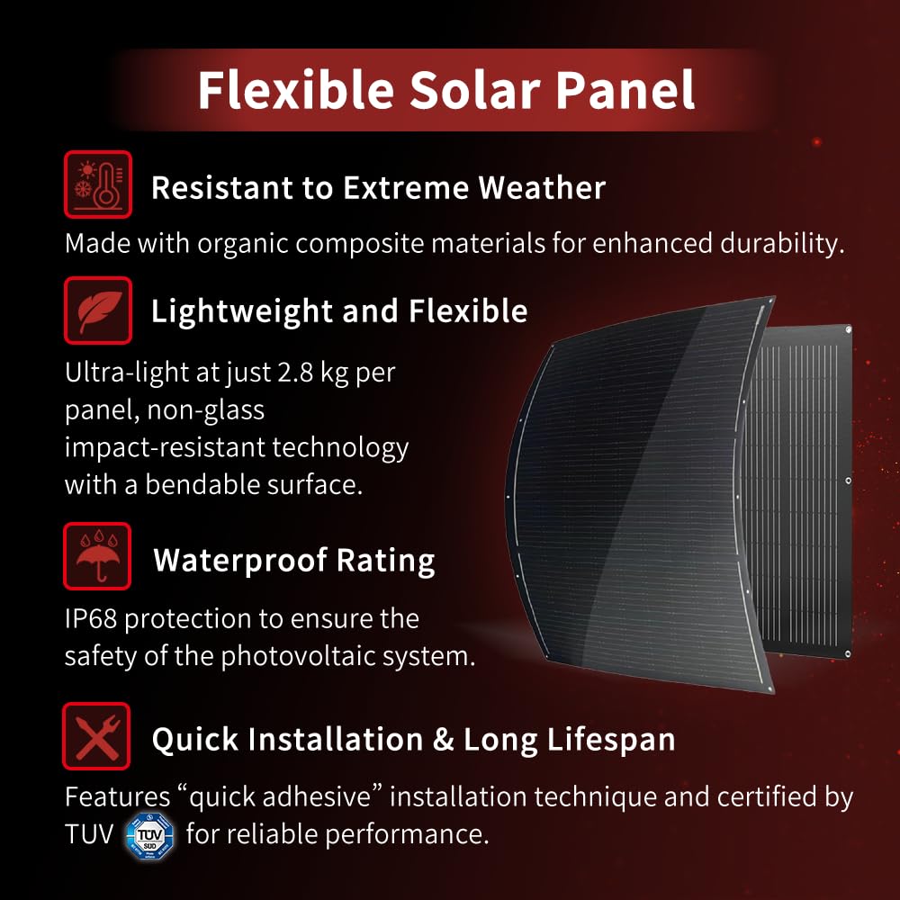 800W Dünnes Flexibles Solarpanel Set 4×220W Monokristalline Module 16.5V IP68 Wasserdicht Matte Schw
