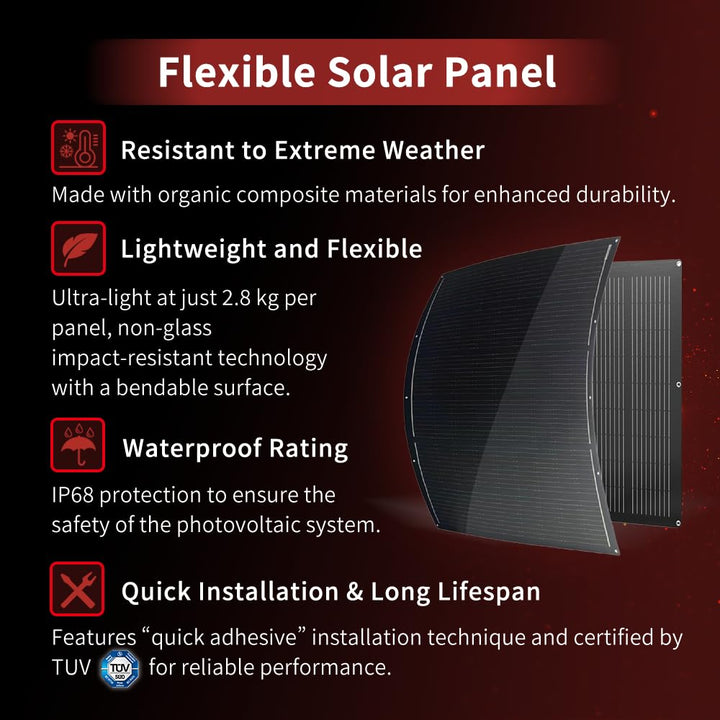 800W Dünnes Flexibles Solarpanel Set 4×220W Monokristalline Module 16.5V IP68 Wasserdicht Matte Schw