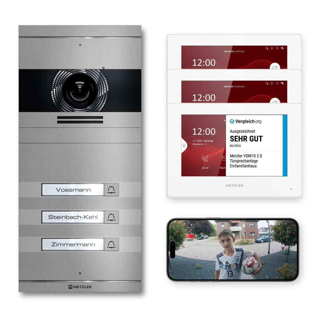 Metzler VDM10 2.0 Video Sprechanlage Komplett Set mit austauschbarem Namensschild - Anschluss 2-Drah