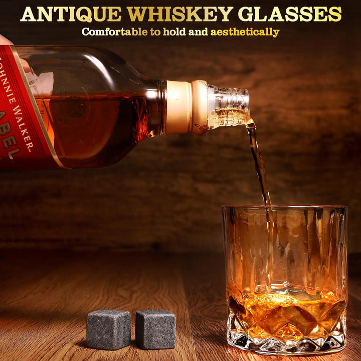 Whisky, Whisky Gläser Set, Whisky Steine Geschenkset, 8 Whiskey Steine & 2 Twisted Whisky Gläser & 2