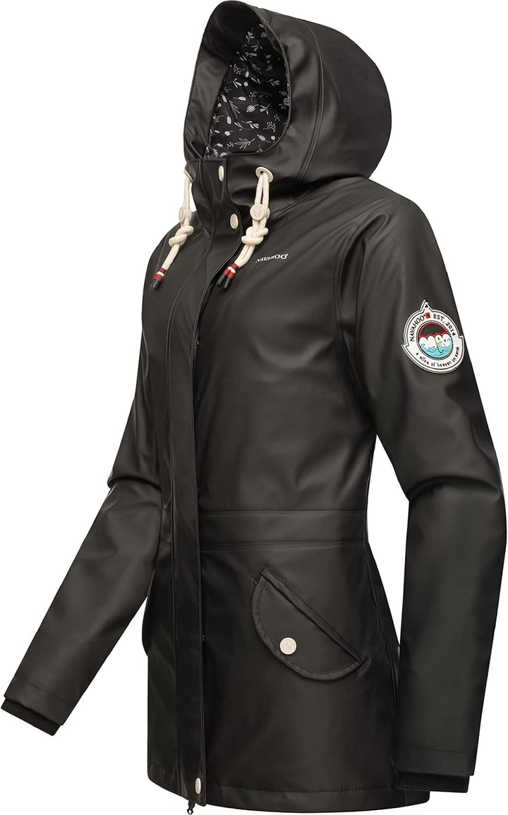 Navahoo Damen Übergangsjacke Regenmantel wasserdicht lang warm gefüttert mit Kapuze Oceans Heart XS-