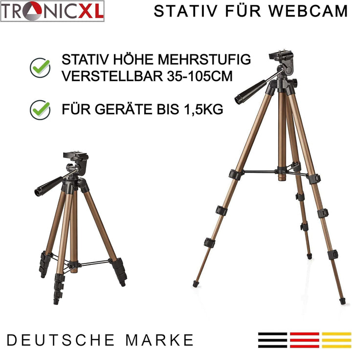 TronicXL 1,05m Tripod 19W Stativ für Webcam kompatibel mit Logitech C920 Brio 4K C925e C922x C922 C9