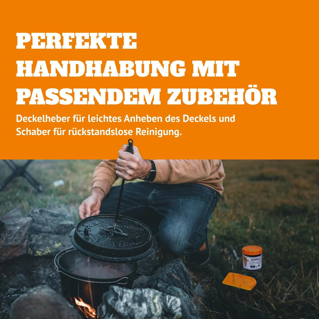 Petromax Feuertopf Starterset ft9-t (Dutch Oven Planer Boden) inkl. Deckelheber + Tasche + Pflegepas