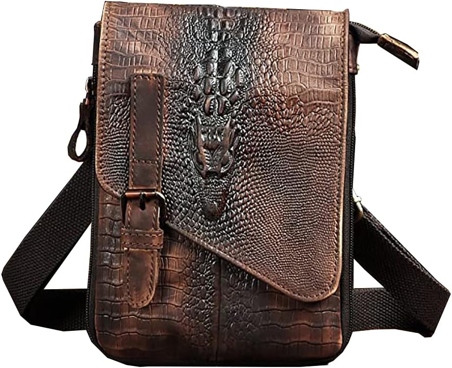 Le'aokuu Herren Verrückt Pferd Leder Tasche Freizeit Universität Schultasche Reisetasche Schultertas