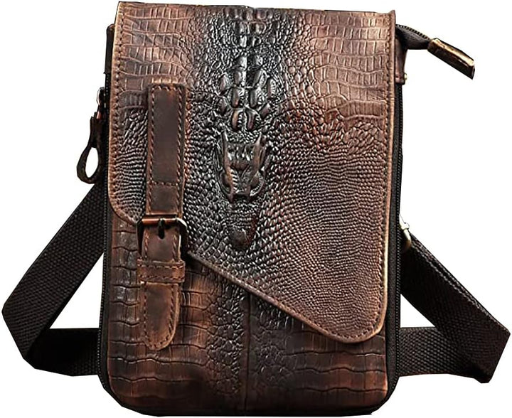 Le'aokuu Herren Verrückt Pferd Leder Tasche Freizeit Universität Schultasche Reisetasche Schultertas