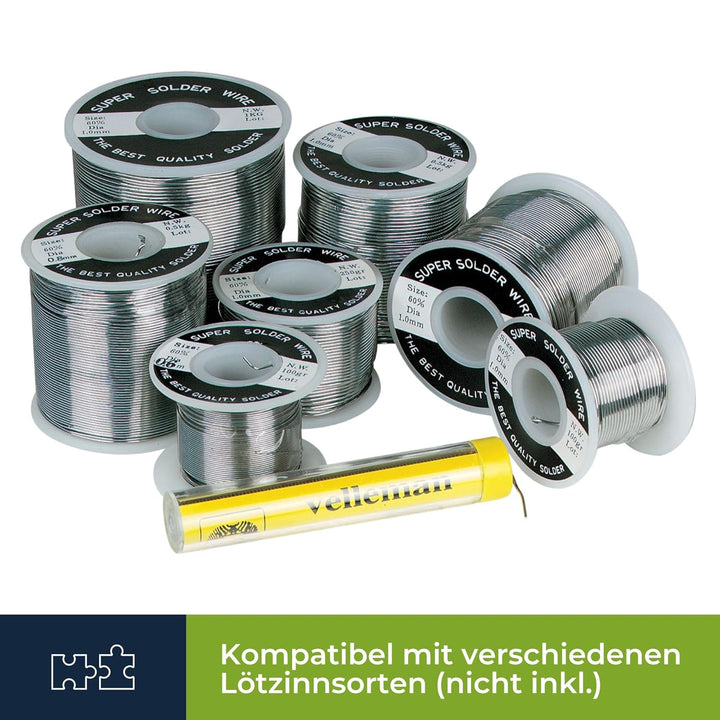 Velleman Lötstation 40–48 W mit LED-Anzeige und Mica-Heizelement, einstellbare Temperatur 150–450 °C