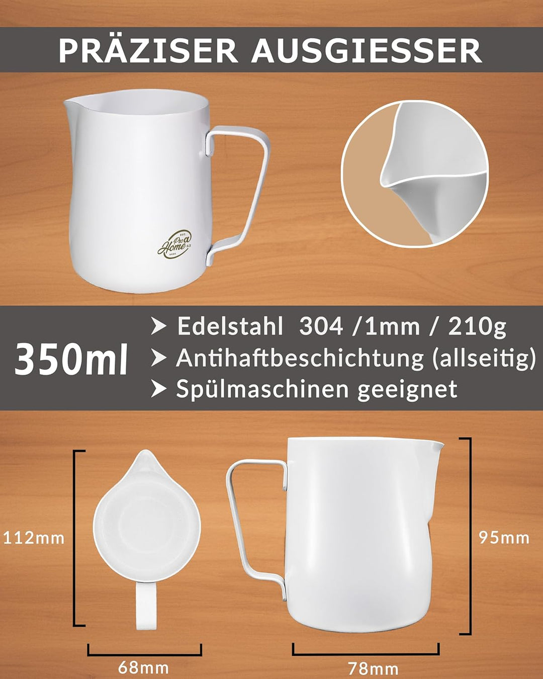 Barista Edelstahl Milchkännchen weiss 350ml (auch 600ml) inkl. Latte Art Stift/Milchschaumkännchen i