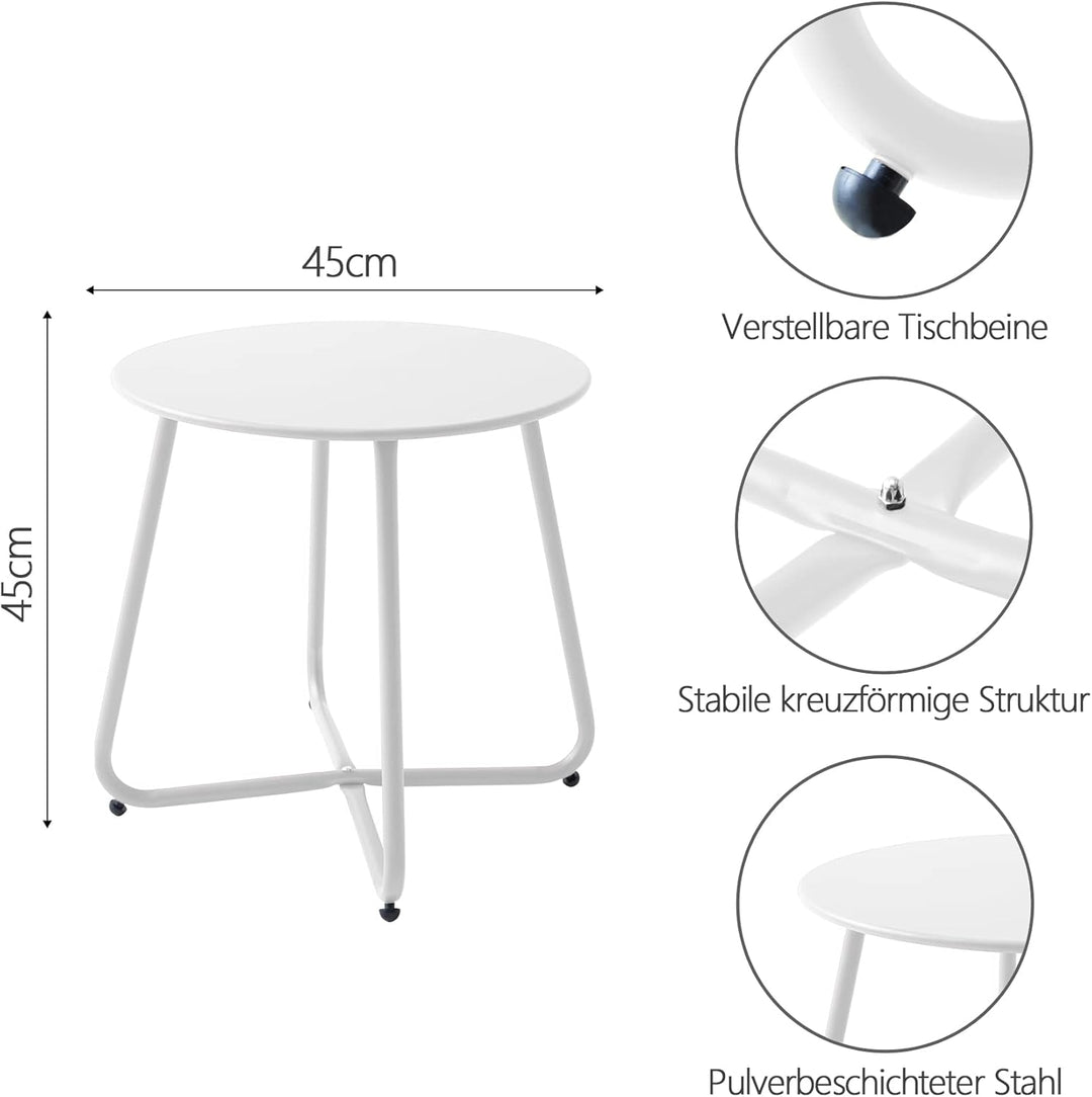 Beistelltisch, Kleiner Beistelltisch Metall, Garten Rund, Couchtish & Kaffeetisch mit Verstellbarer