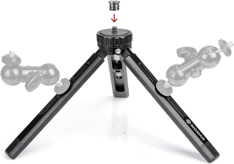 Mini Stativ, Moman Klein Dreibein Tischstativ Tripod Kamerastativ Ständer aus Aluminium mit 1/4 und