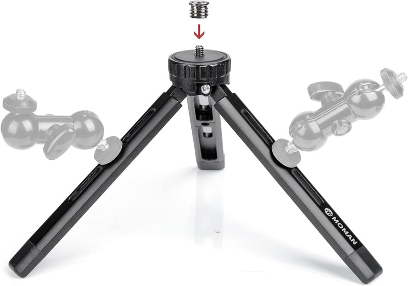 Mini Stativ, Moman TR01S Klein Dreibein Tischstativ Tripod Kamerastativ Ständer aus Aluminium mit 1/