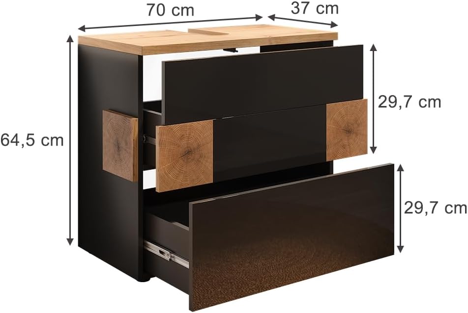 Vicco Waschbeckenunterschrank Eden, Anthrazit, 70 x 64.5 cm mit 2 Schubladen, zur Wandmontage mit Va