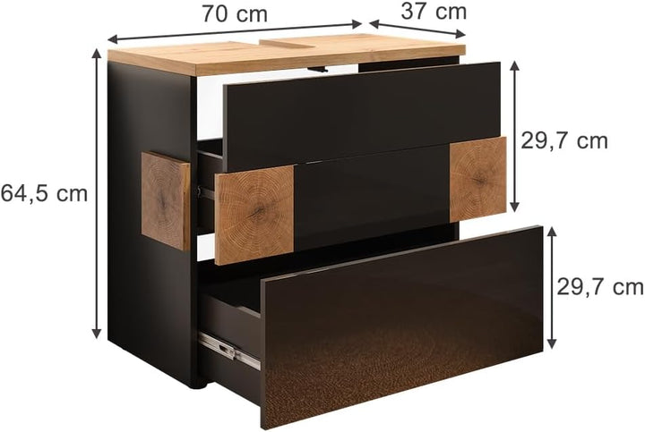 Vicco Waschbeckenunterschrank Eden, Anthrazit, 70 x 64.5 cm mit 2 Schubladen, zur Wandmontage mit Va