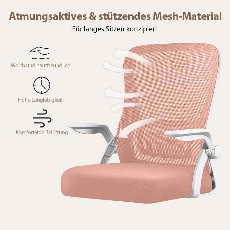 Bürostuhl,Ergonomischer Drehstuhl mit Atmungsaktiver Mesh-Rückenlehne,Hochklappbaren Armlehnen und L